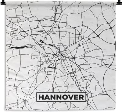 Wandkleed - Wanddoek - Hannover - Plattegrond - Kaart - Stadskaart - 180x180 cm - Wandtapijt