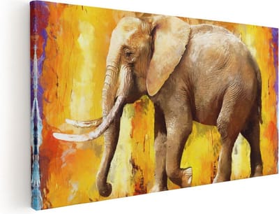 Artaza Canvas Schilderij Olifant - 40x20 cm - Klein - Wanddecoratie Dieren - Muurdecoratie Abstract - Schilderijen Op Canvas