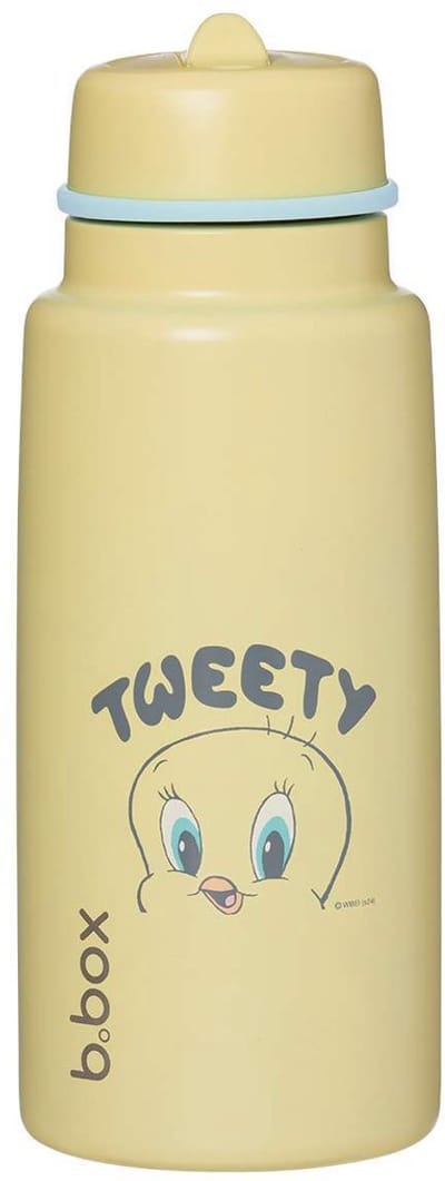 b.box Looney Tunes geïsoleerde drinkfles met flip-top, drielaags roestvrij staal, houdt dranken tot 46 uur koud, lekvrije deksel met roestvrijstalen rietje, ideaal voor op reis, sport, BPA-vrij, 1 L