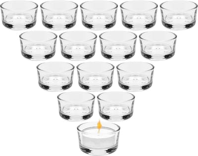 15-delige set theelichtglazen, kaarsenglazen 4,5 cm Dm, heldere theelichthouders van glas, kaarsenhouders voor decoratie, mini kaarsenhouders van glas voor tafeldecoratie thuis, voor bruiloft