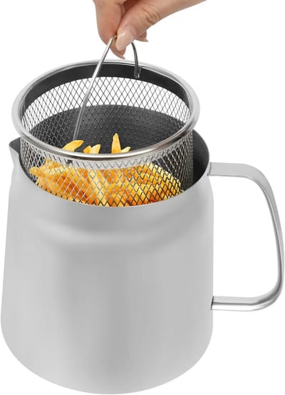 Frituurpan Roestvrij Staal - Kleine Pan - Frituren en Bewaren - Vetfilter Systeem - 2 Liter Inhoud - Zilver