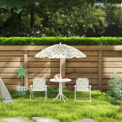 Pugsdrly Kinderzithoek, klapstoelenset met parasol, kleurrijk patroon, wit
