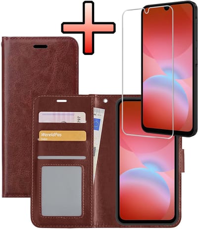 Hoesje - Met Screenprotector - Geschikt voor Samsung Galaxy A26 - Luxe Pasjeshouder - Bookcase Portemonee - Flip Case - Kunstleer Book Case - Flipcase - Book Cover - Walletcase - Portemonneehoes - Bruin