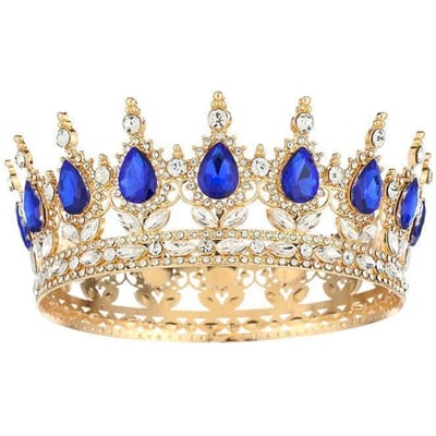 Retro Stijl Barok Legering Ronde Kristal Inleg Koningin Grote Kroon Volwassenheidsceremonie Prinses Bruid Tiara beige
