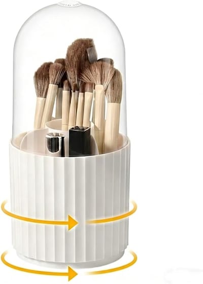 SnelShoppen - 360° Makeup Organiser, Rotating Makeup Table, Cosmetica Organizer, Waterdichte Borstelhouder met Deksel voor Slaapkamer, Badkamer, Wit