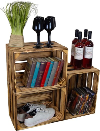 Set van 7 Rustieke Gevlamde Houten Opbergkisten (40x30x25 cm) - Ideaal voor Opslag en Decoratie