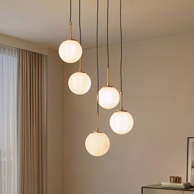 Opviq Hanglamp Orbital, wit/goud, 5-lamps, glas, metaal, E14