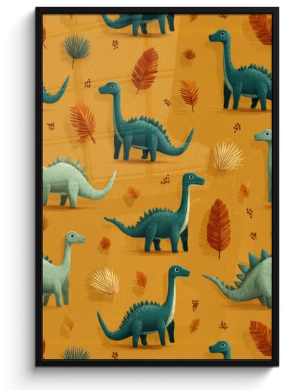 Poster in lijst - Fotolijst 80x120 cm - Posters - Dinosaurussen - Stekels - Herfstbladeren - Bruin - Posterlijst zwart - Decoratie - Wanddecoratie woonkamer - Muurdecoratie slaapkamer