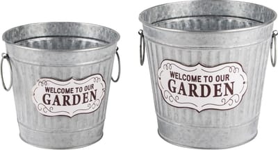 Dekoratief | Set 2 Bloempots 'Welcome to my Garden', metaal, 15x14x12cm | A240242
