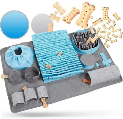 GELLDG Snuffelmat Hond - Snuffelmat - Hondensnuffelmat - Voedingsmat om langzamer te eten - met 10 functies - Denkspel Hond - Blauw en Grijs