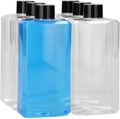 6 x 500 ml moderne rechthoekige fles PET transparant + Schroefdop zwart - PET Kunststof BPA-vrij - Plastic Flessen Navulbaar - Met Dop - Lege Flessen - 6 stuks