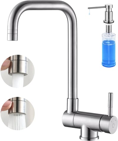 CECIPA max Keukenkraan - Inklapbare Keukenkraan - Met Zeepdispenser 300ML - 360° draaibare keukenmengkraan - RVS gootsteenmengkraan keuken - Zliver