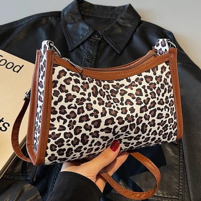 Sac Imprimé Léopard Haut de Gamme pour Femmes Nouveau Sac d'Épaule de Niche pour Femmes Ins Rétro Polyvalent Sac à Bandoulière Unique pour Femmes brown