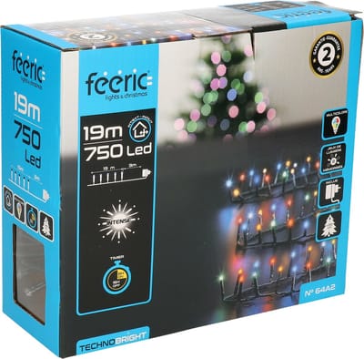 Feeric lights and christmas Kerstverlichting - gekleurd - 750 led lampjes - 1800 cm - zwart snoer - lichtsnoer - 8 lichtfuncties