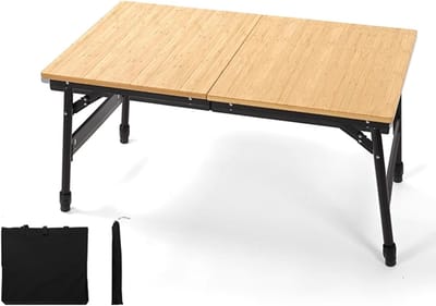 Opvouwbare Buiten Tafel - Kampeertafel Tuinmeubel - Picknick Koken Reizen - In Hoogte Verstelbaar - 136cm Uitschuifbaar - Natuurlijk Bamboe
