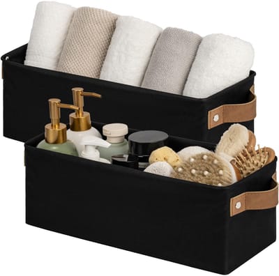 Dailygoods- Opbergdozen Set van 2 - Slanke Opbergdozen - Metalen Frame - Decoratieve Plankbakken - Organiseren Kledingkast - Zwart - Opbergmanden