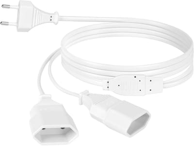 SnelShoppen - 2m Verlengsnoer, 250V Euro Plug naar 2 Uitgangen, Stroomkabel voor TV, PC, Monitor, Projector, Huishoudapparaten, Wit