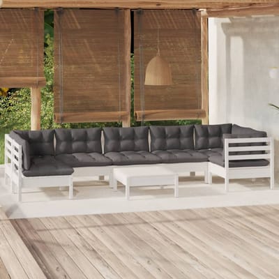 vidaXL - 8-delige - Loungeset - met - kussens - grenenhout - wit