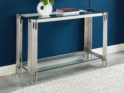 Vente-unique Consoletafel van gehard glas en roestvrij staal - Verchroomd - NOMELANO