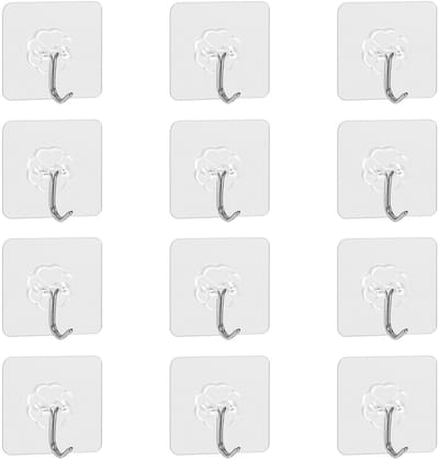 Dailygoods- Wandhaak Extra Sterk - Zelfklevende Haakjes - 12 Stuks - Transparant - PVC/Roestvrij Staal - Tot 20 kg Belastbaar