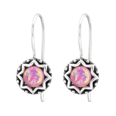 Amanto Oorbellen Bruin - 925 Zilver Geoxideerd - Opaal Pink - 8x23mm