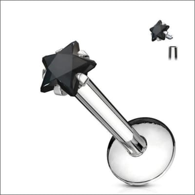 Aramat Jewels | Piercings | RVS Labret Piercing met Zirkonia Ster 8x1.2mm - Helix Tragus | Zwart / 3mm | |3mm | Staal | Volwassenen | Verkleurd niet
