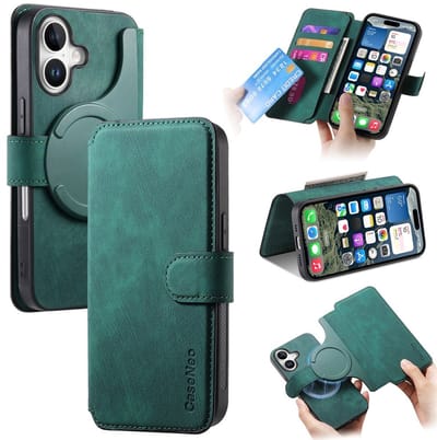 CaseNeo Hoesje - Geschikt voor iPhone 16 Hoesje - CaseNeo 2-in-1 Book Case & Back Cover - MagSafe Compatible - Groen