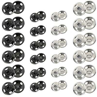Zwart en zilverkleurig metalen drukknopen set dames heren opnaaibare drukknopen rond klein formaat drukknopen sluiting set 80 stuks voor kleding naaien