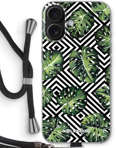 Case Company® - Hoesje met koord geschikt voor iPhone 16 hoesje met Koord - Geometrische jungle - Telefoonhoesje met Zwart Koord - Bescherming aan alle Kanten en Over de Schermrand