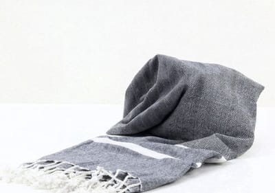 Strandlaken - Strandkleed - Hamamdoek - 90x170cm - 100% Katoen - Antraciet met Witte Streep