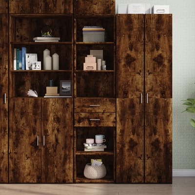 vidaXL - Hoge - kast - 45x42,5x185 - cm - bewerkt - hout - gerookt - eikenkleurig