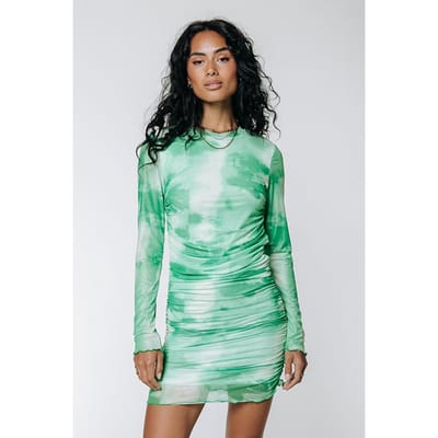 Colourful Rebel Juda Tie Dye Gathered Mesh Dress Mint Maat: XS | Mini Jurken Outlet | Dames | Groen