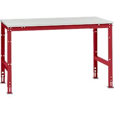 Manuflex werktafel UNIVERSAL Standaard, 1500 x 1000 mm, melamine lichtgrijs, robijnrood