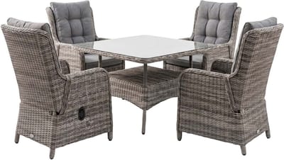 5-delige vierkante tuinset | 4 Dublin verstelbare stoelen (AG) | 115x115cm tuintafel