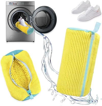 Set van 2 efficiënte waszakken voor sneakers en sportschoenen, microvezel, 360° reiniging, ideaal voor wasmachine en onderhoud van schoeisel