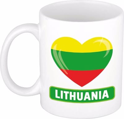 Hartjes vlag Litouwen koffiemok - drink beker - white - 300 ml - Lithuania - Supporters - cadeau - landen - feestartikelen