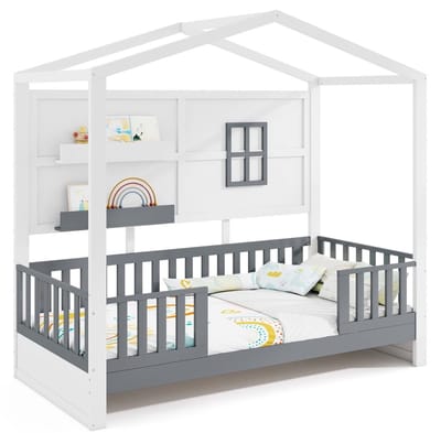 Bedhuisje - Kinderbed - Peuterbed - Vloerbed - Met Uitvalbeveiliging - 206 x 97 x 192 cm - Bedbank - Exclusief Matras – Wit