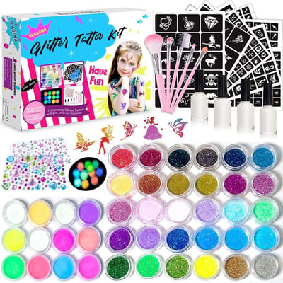 Tijdelijke Glitter Tattoo Set voor Kinderen - 42 Kleuren & 219 Sjablonen voor Creatieve Lichaamskunst