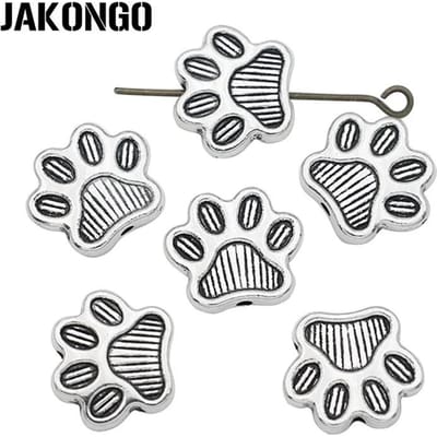 10 stuks Hond Poot Voetafdruk Spacer Kralen Antiek Zilverkleurig Losse Kralen Voor Sieraden Maken Armband Accessoires Diy