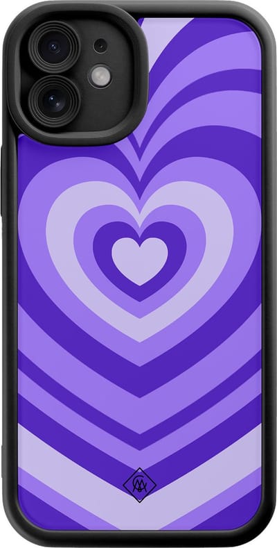 Casimoda® hoesje - Geschikt voor iPhone 12 - Hart Swirl Paars - Effen telefoonhoesje met lensbescherming - TPU - Backcover - Paars