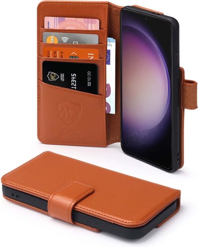 MobyDefend Hoesje - Geschikt voor Samsung Galaxy S23 - Luxe Leren Wallet Bookcase - Lichtbruin