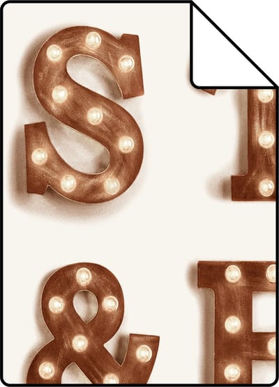 Proefstaal ESTAhome behang houten licht letters sepia bruin en lichtbeige - 53 cm x 10.05 m - 138850-S