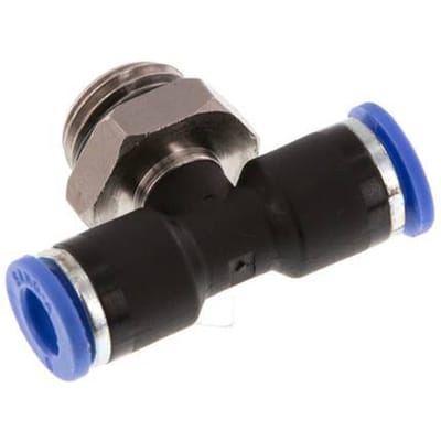 6mm x G1/4'' inline T-stuk Messing/PA 66 Insteekfitting Buitendraad Draaibaar NBR [2 Stuks]