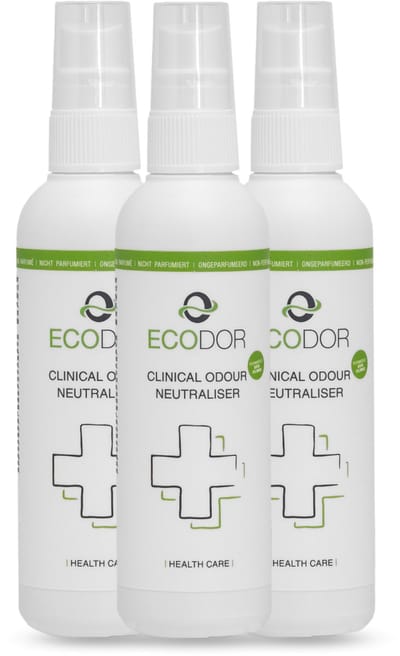 Ecodor EcoClinic - 3x 100ml spray - Reisformaat - Geur stoma verwijderen - de milieuvriendelijke oplossing voor nare geurtjes in de zorg - Vegan - Ecologisch - Niet geparfumeerd