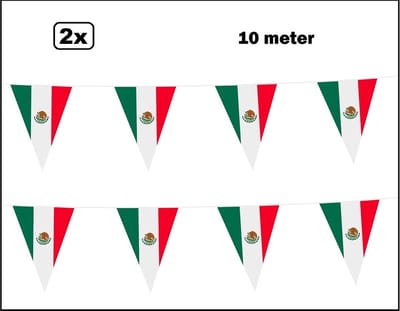 2x Vlaggenlijn Mexico 10 meter - Landen EK WK Mexicaan festival thema feest fun