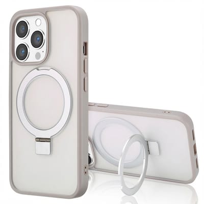 Accezz Hoesje - Geschikt voor Apple iPhone 13 Pro - Ring Stand Backcover geschikt voor MagSafe - Grijs