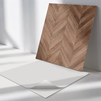 Wallfluent Vinyl Tegels - Visgraatpatroon Vinyl Tegels Zelfklevend - 30 cm x 30 cm - Bruin PVC Tegels - 9 stuks - Vierkant PVC Tegels - Texturen Plaktegels - Zelfklevende Vinyltegels - Plaktegels Keuken en Badkamer