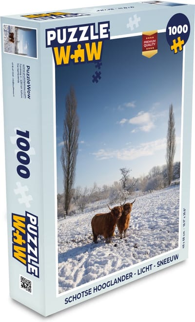 Puzzel Schotse hooglander - Licht - Sneeuw - Legpuzzel - Puzzel 1000 stukjes volwassenen