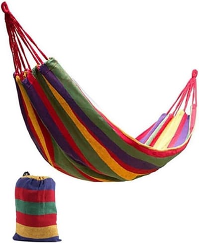 reishangmat Hangmat Buitenhangmat Tuin Reizen Sport Thuis Kamp Schommel Canvas Streep Hangbed Dubbele hangmat Enkele personen(Red 100x240CM)