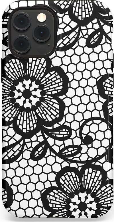 Casetastic Hoesje Geschikt voor Apple iPhone 12/12 Pro Magsafe - Stijlvolle Beschermende Duo-layer Case - Zwart Bloemenpatroon